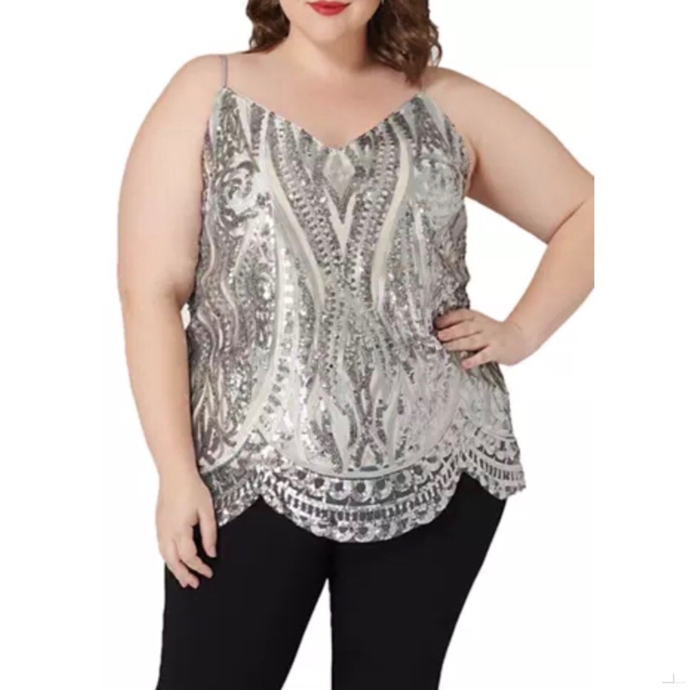 NWT Maree Pour Toi Top Silver Sequins Straps Evening 20 NWT